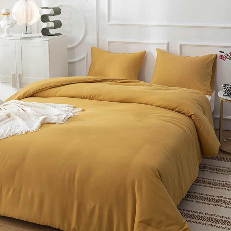 CLOTHKNOW Mustard Yellow King Size Comforter Set 3Pcs Dark Yellow