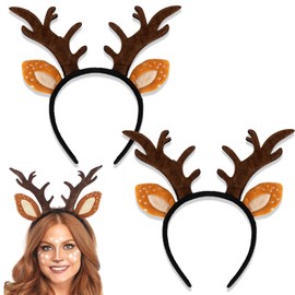 2 Pack Reindeer Headbands for Adults Kids,Christmas Headwear Reindeer Ears Headband Christmas Head Boppers,Hair Accessories for Christmas Supplies and Holiday Parties Favors