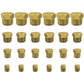 Brass Hex Pipe Plug Fittings Kits, Brass Plugs Fitting Assortment 1/8" 1/4" 3/8" 1/2" NTP Brass Plug Male Threaded 24 PCS