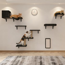 MIUZMORE Cat Wall Shelves, 10-Piece Complete Cat Wall Furniture System with Perches and Scratching Posts, Stable Floating Climbing Set for Large Indoor Cats, Space Saving Kitty Furniture - Dark Gray