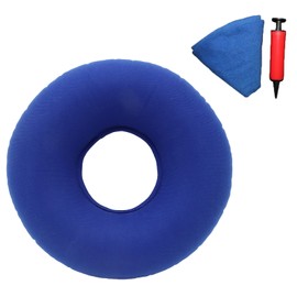 TUAKIMCE Hemorrhoids Seat Cushion, Inflatable Hemorrhoids Coccyx Seat Ring, Orthopaedic Seat Cushion with Pump, Hardness, Adjustable for Coccyx, Bedsores, Wheelchairs (Blue 1)