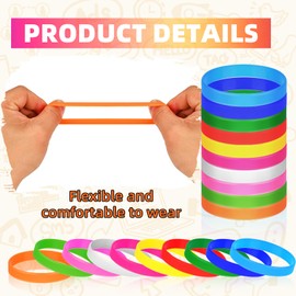MATEPLUS 24 Pieces Rubber Bracelets, Solid Color Silicone Wristbands Colored Rubber Elastic Stretch Bracelets-12 Mix Colors