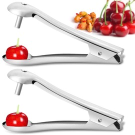 Gipizi Cherry Pitter Tool, 2Pcs Stainless Steel Cherry Corer Pitter Portable Cherry Seed Remover Pitting Tool for Kitchen, Small Pitter for Cherry, Hawthorn, Jujube, Red Date (2)