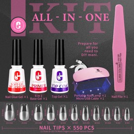 Clara Colors Nail Tips and Glue Gel Kit, 550pcs Soft Gel Full Cover Tips and Nail Glue