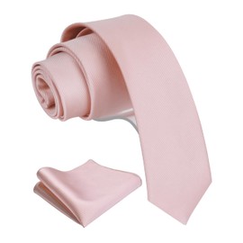 GUSLESON Blush Pink Tie for Men Solid Formal 6cm Slim Skinny Necktie and Handkerchief Set For Wedding (0754-47)
