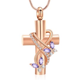 memorial jewelry Cremation Jewellery for Ash Pendant Necklaces - Butterfly Cross Urn Necklace with Crystal Butterfly Mini Cremation, Stainless Steel, No Gemstone