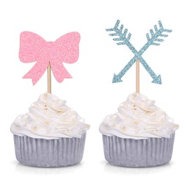 Giuffi Bow or Arrow Cupcake Toppers Gender Reveal Party Cupcake Toppers Dessert Decorations (Set of 24)