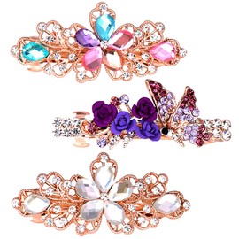 Adult Cute Gorgeous Rhinestone Barrette Hair Ornament, Easy Hair Arrangement, Women's, 3 Types Set, Interchangeable Depending on Your Clothes and Mood, Hair Clip (C)