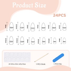 Mezrkuwr 24 Pieces Press On Almond Nails Medium False Nails Matte Black Fake Nails with Gold Glitter Stripe Designs Acrylic Nails Manicure