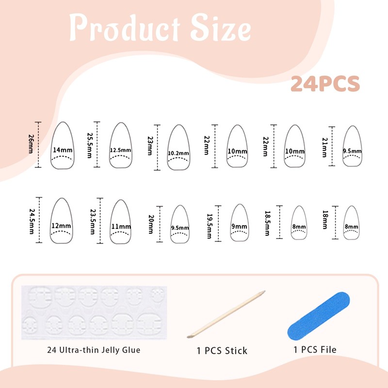 Mezrkuwr 24 Pieces Press On Almond Nails Medium False Nails