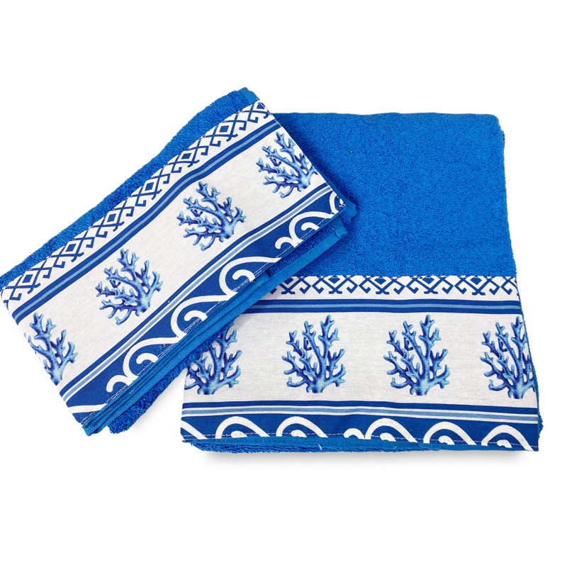 Tex family Towel Set with Border Greece Sea Blue Made