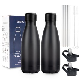 Insulated Water Bottle,2 Pack-9oz Stainless Steel Water Bottles with straw lid,Metal Sports Thermos Water Bottles for Boys,Girls,Double Wall Vacuum BPA-Free Flask for School, Sports & Travel-Black