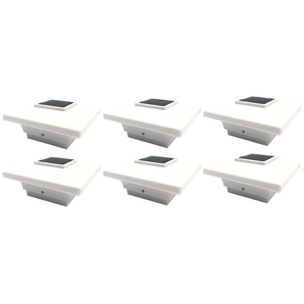 RELIGHTABLE Solar (6-Pack) Low Profile Black/White Will Fit 3.5"X3.5" and 4"x4" Post Deck Cap Fence LED Light (White)