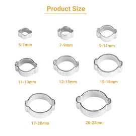 10Pcs Hose Clips Zinc-Coated Iron Two-Ear Hose Clamp Double Ear Hose Clamp Assortment 5mm-23mm for Fule Petrol Pipe Tube