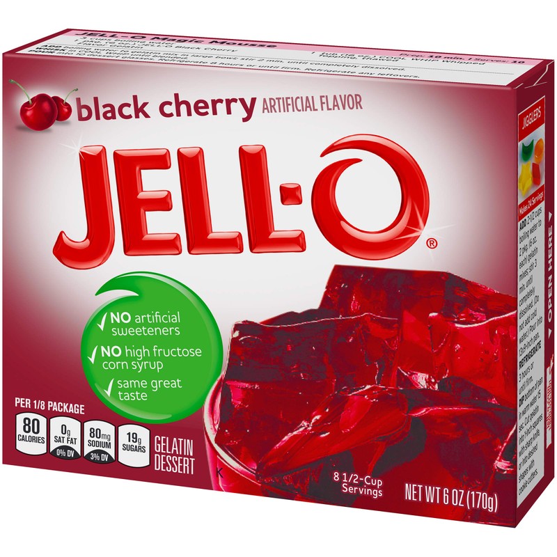 Jell-O Black Cherry Gelatin Mix (6 oz Boxes, Pack of