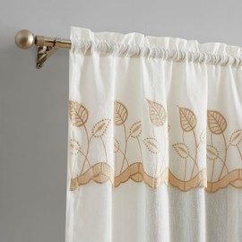 LinenZone Embroidered Leaf Curtains (Emma 54 x 96, Linen)