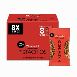 Wonderful Pistachios Sin Cascara Chili Roasted 63g - Paquete de 8 bolsas