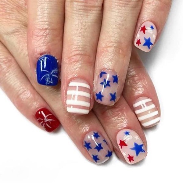 24Pcs 4th of July Fake Nails Short Square Press on