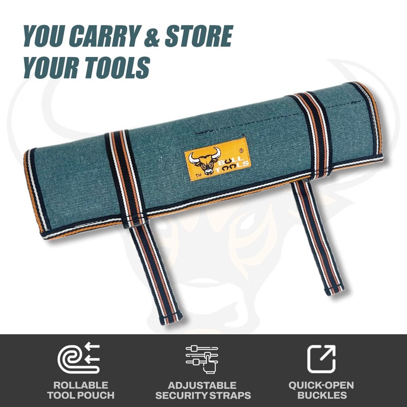 BULL TOOLS Wrench Organizer 26 Pocket Roll Up Pouch with