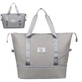 Maleta Deportiva Bolsa de Deporte Gym Con Compartimento para Zapatos y Bolsillo Separado Impermeable，Mochila Gym para Hombres y Mujeres, Bolsa de Viaje de Mano, Gran Capacidad y Ligero, Acampar, Gris