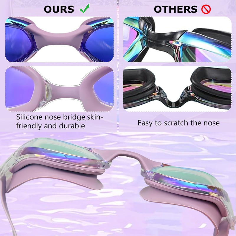 ProudDemon Swimming Goggles with Adjustable Strap, Tinted Lenses, Light Purple