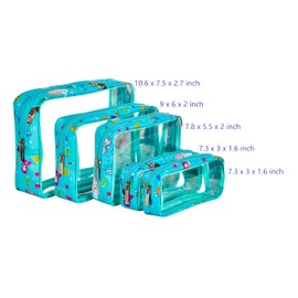 Remobia Hicol TSA Approved 5-Piece Diaper Bag Organizer Pouch Set Clear Waterproof TPU Kids Toiletry Storage Set Travel Packing Clutch Cube Bags for Baby Nursing(Mermaid)