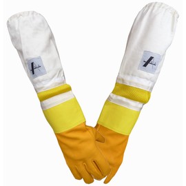 PRO Apiray Yellow Long Gauntlet Leather Beekeeper Gloves Ventilated Bee keeping Beekeeping Bee Gloves Protection (Medium)