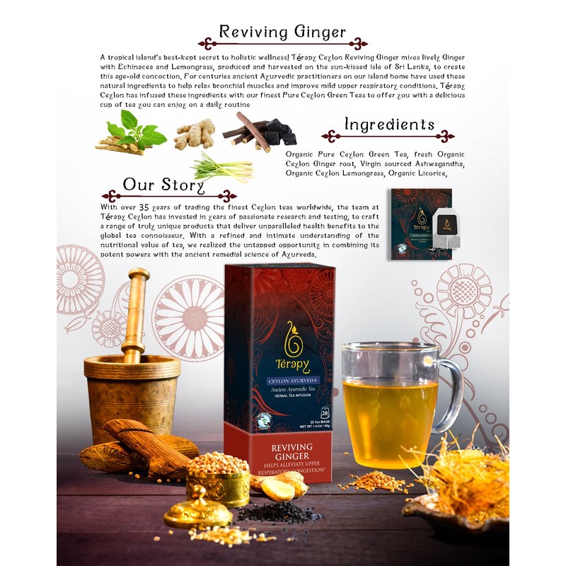 TERAPY Ceylon Ginger and Honey Tea - 100% Natural Ayurvedic