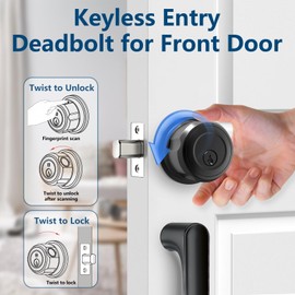 GeekTale Fingerprint Door Lock,Keyless Entry Door Lock,Deadbolt Smart Lock for Front Door,Twist to Lock & Unlock,Easy Installation,Perfect for Entry Doors,Garage