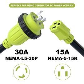AOWEITOUR NEMA L5-30P to 5-15R Dogbone Power Adapter Cord, 30 Amp Twist Lock to 15 Amp Household Outlet Pigtail Adapter,STW 10AWG 1FT