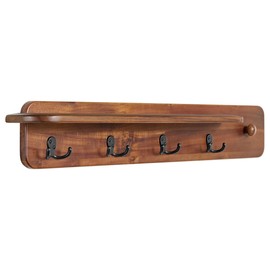 Alaterre Furniture Coat Rack with Shelf - Calais Collection Wall Mount Shelf with 4 Coat Hooks and Peg - Acacia Wood Wall Hangers (Warm Chestnut)