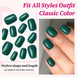 Lifextol 120PC Green Square Press on Nails Short Fake Nails Press ons with Adhesive Tabs, 12 Sizes Square Nails Tips Short Acrylic Nails Press on Nails Petite Stick on Nails Artificial Fingernails