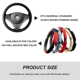 NYTKL Car Steering Wheel Cover, 15" Anti-Slip Steering Wheel Protector Soft Hand Pad Cushion, Breathable Ice Silk Auto Wheel Wraps Comfy Grip All-Season Protector for Most Vehicles (Red)