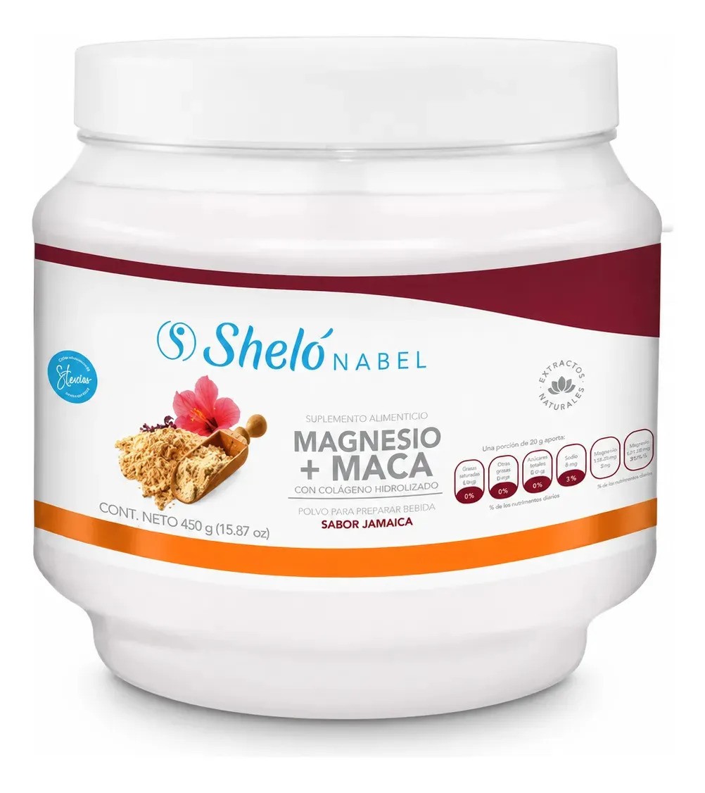 Colágeno Hidrolizado con Maca y Magnesio Sabor Jamaica 450g Sheló Nabel Suplemento Alimenticio