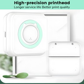 DSXVJHD Mini Thermal Printer, Portable Pocket Printer with 14 Rolls Paper, 6 Colored Pens, Wireless Bluetooth Inkless Printer, Small Sticker Machine for Labels, Notes, Pictures, Photos (Green)