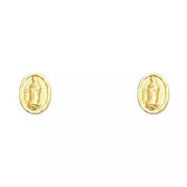 Unbranded Real 14k Yellow Gold Oval Religious Virgin Mary Screw Back Stud Earring