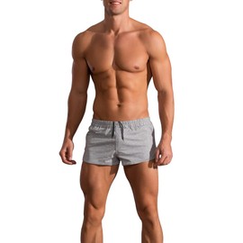 palglg Mens Bodybuilding Shorts 3 Inch Inseam Drawstring Closure Cotton PLN Grey 2XL