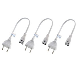 shortix Pack of 3 Short Power Cable (Power Cable with Euro Flat Plug to Euro 8 Socket), White, 30 cm