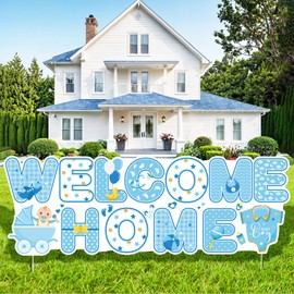 Large Baby Shower Yard Sign Decoration Welcome Home Baby Boy Yard Sign with Stakes Blue Gender Reveal Lawn Sign Outdoor Decor for Boys Welcome Home Newborn Announcement Party Supplies