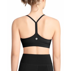 QUEENIEKE Sports Bras for Women Y Back Breathable Padded Thin Strap Light Support Yoga Bra (Black, M)