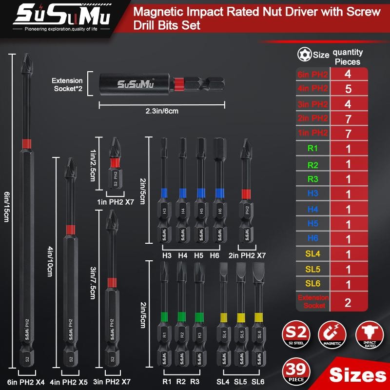 Gifts for Men,SUSUMU Magnetic Impact Phillips Drill Bit Set, 1/4