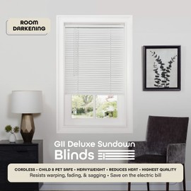 Cordless Room Darkening Mini Blind - 33 Inch Width, 64 Inch Length, 1" Slat Size - Pearl White - Cordless GII Deluxe Sundown Horizontal Windows Blinds for Interior by Achim Home Decor