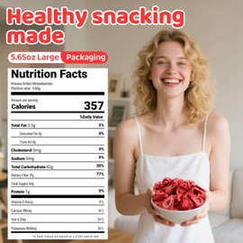 Freeze Dried Strawberries Slices - 5.6oz All Natural Crispy Fruit, Perfect for Snacking, Baking, Smoothie Bowls, Topping for Ice Cream, Oatmeal, Recipes, Vegan, Non-GMO