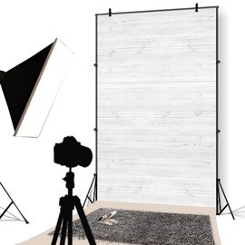 YongFoto 2 x 3 m Vinyl Photo Background Wooden Floor White Rustic Wooden Board Photography Background for Photo Booth Baby Party Banner Children Photo Studio Props