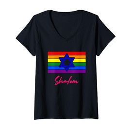 Womens Jewish Hebrew Gay Pride Star of David Flag Hanukkah V-Neck T-Shirt