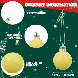 kymqlyw 60 Pcs 1.18 inches Yellow Christmas Ball Christmas Tree Ornaments Christmas Tree Pendants Xmas Shiny Balls Baubles Set for Christmas Tree Hanging Wreath Garland Decorations（Yellow Glitter）