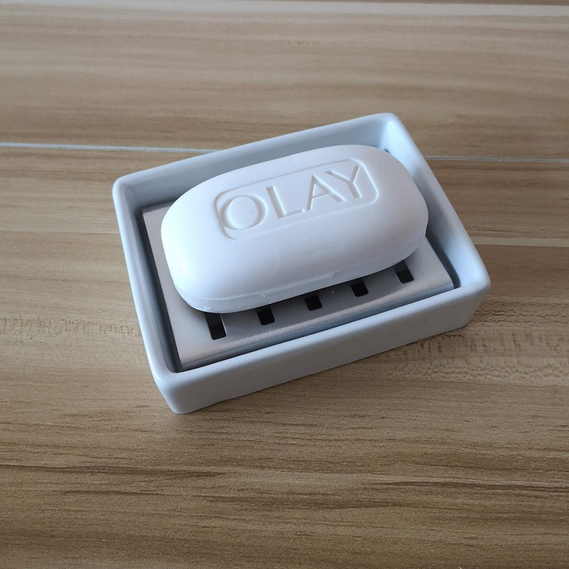 Lofekea Ceramic Soap Dish Stainless Steel Soap Holder for Bathroom