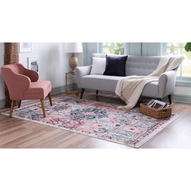 Unique Loom Sumter Collection Area Rug - Aiken (4' 1" x 6' 1" Rectangle, Pink/ Blue)