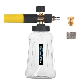 Improved Foam Cannon Snow Foam Lance, 1L Adjustable Foam Lance Foam Nozzle with 1/4 Quick Connector for Pressure Washer, Foam Gun, Car Wash (Black & Yellow)
