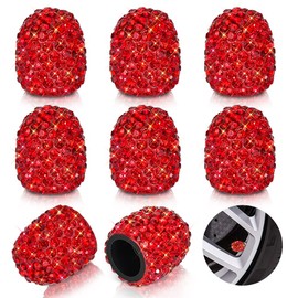 Bling Tire Valve Caps, 8 Pack Crystal Rhinestone Dustproof Valve Stem Caps Attractive Car Exterior Decoration Accessories (Red)